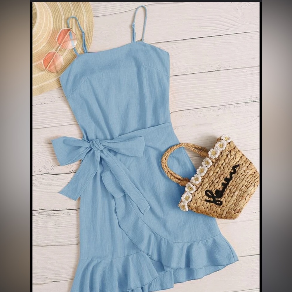 Ruffle trim wrap dress